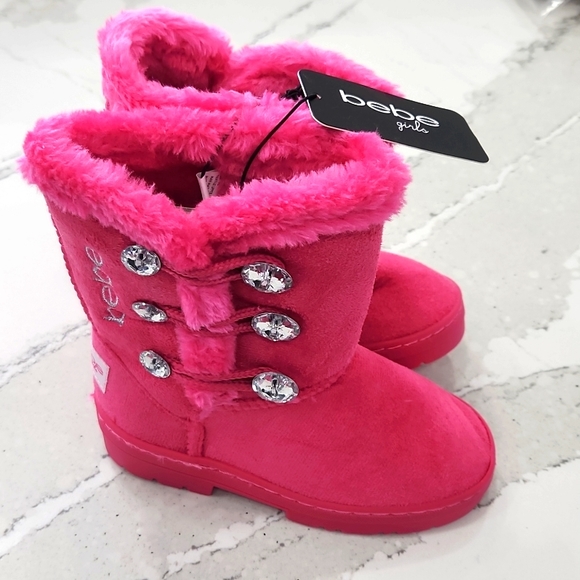 ✨ BEBE Sparkle Queen Toddler Boots | Hot Pink Faux Fur & Rhinestone Glam ✨ - Picture 2 of 6